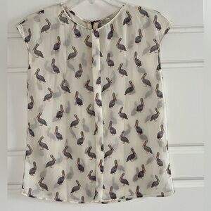 Zara Trafaluc Collection Cap Sleeve Sheer Pelican Print Whimsy Novelty Size XS